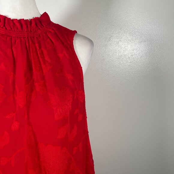 Michael Kors Blouse Top Womens Large Red Embossed Floral Shirred Neck Sleeveless - Picture 4 of 15
